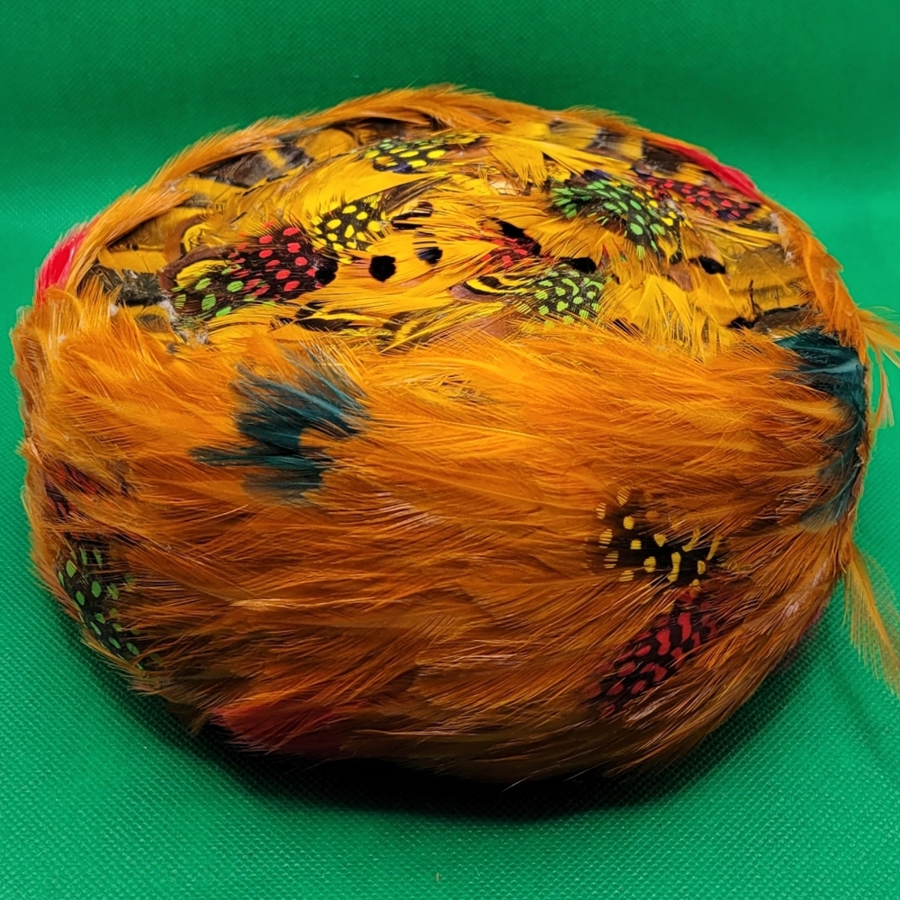 Vintage 1960s Valerie Modes Feathered Pill Box Hat Multicolor Feathers